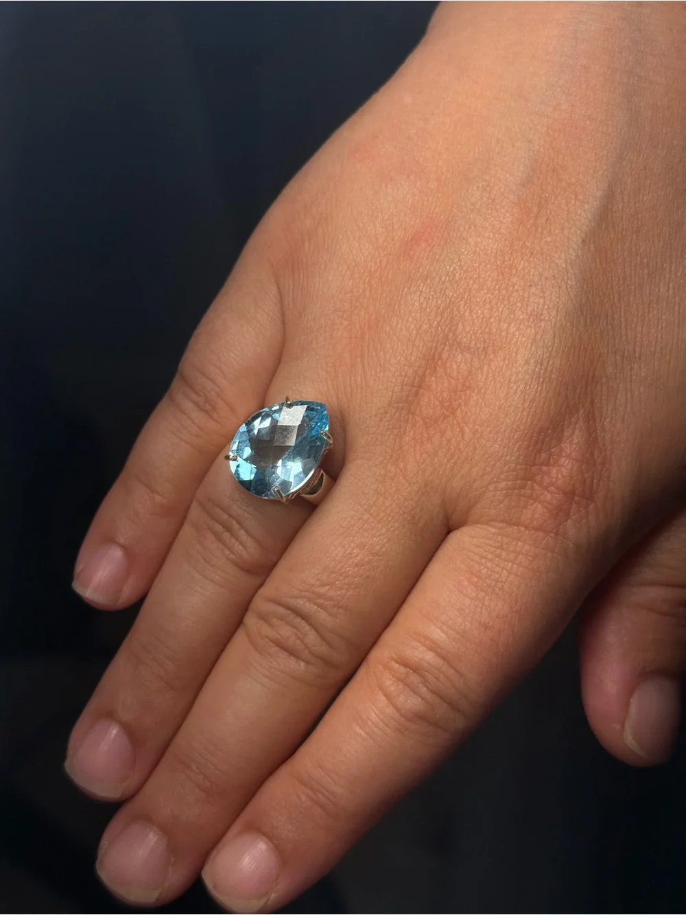 Natural Blue Topaz 10 Ct Pear Ring 925 Sterling Silver Certified